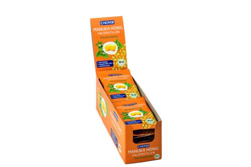 Manukahonig Halspastillen BIO Aufsteller mit 12 St
