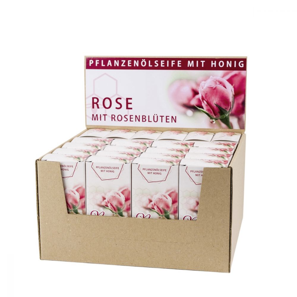 Aufsteller mit 22 Ho.Rosenseifen mit Rosenblüte